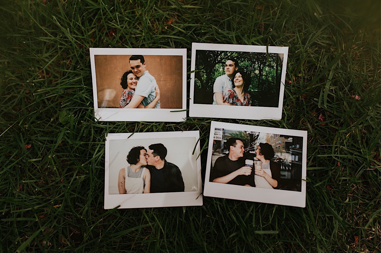 Four polaroid photos from an engagement session in Normal Illinois