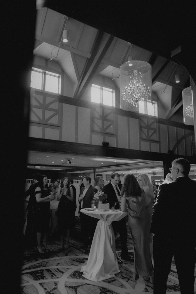 Cocktail hour at a black tie wedding at the Chevy Chase Country Club. 